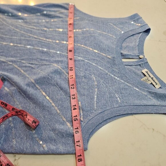Tommy Bahama Blue Tidal Pool Knit Tank Top Sequin Small  Linen - Picture 7 of 9